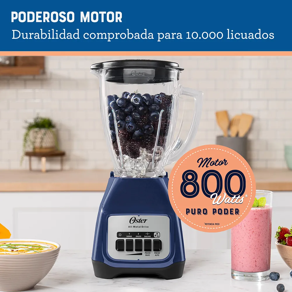Licuadora Oster vaso de vidrio, 550 watts de potencia 800w pico BLSTKAGLPB 4