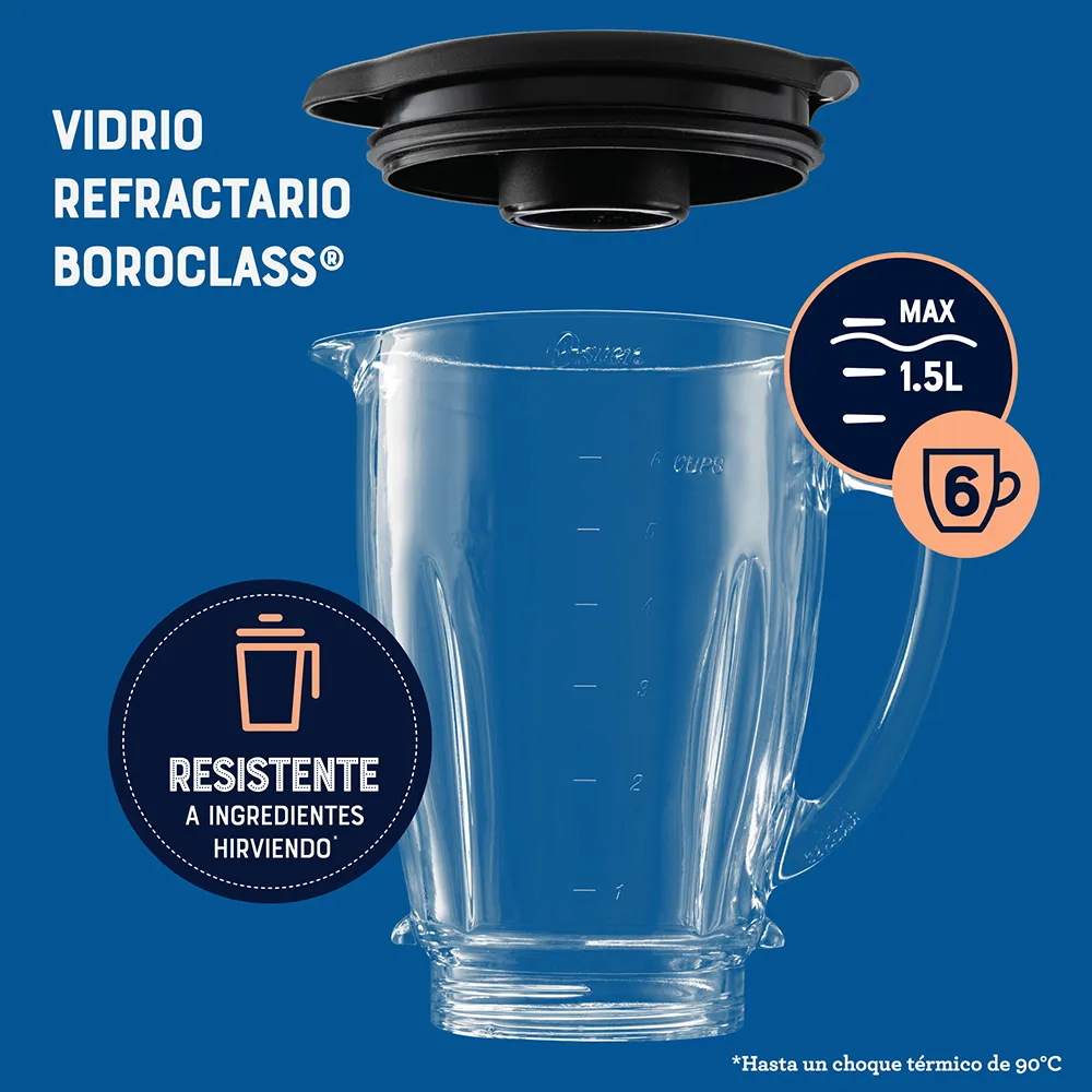 Licuadora Oster vaso de vidrio, 550 watts de potencia 800w pico BLSTKAGLPB 5