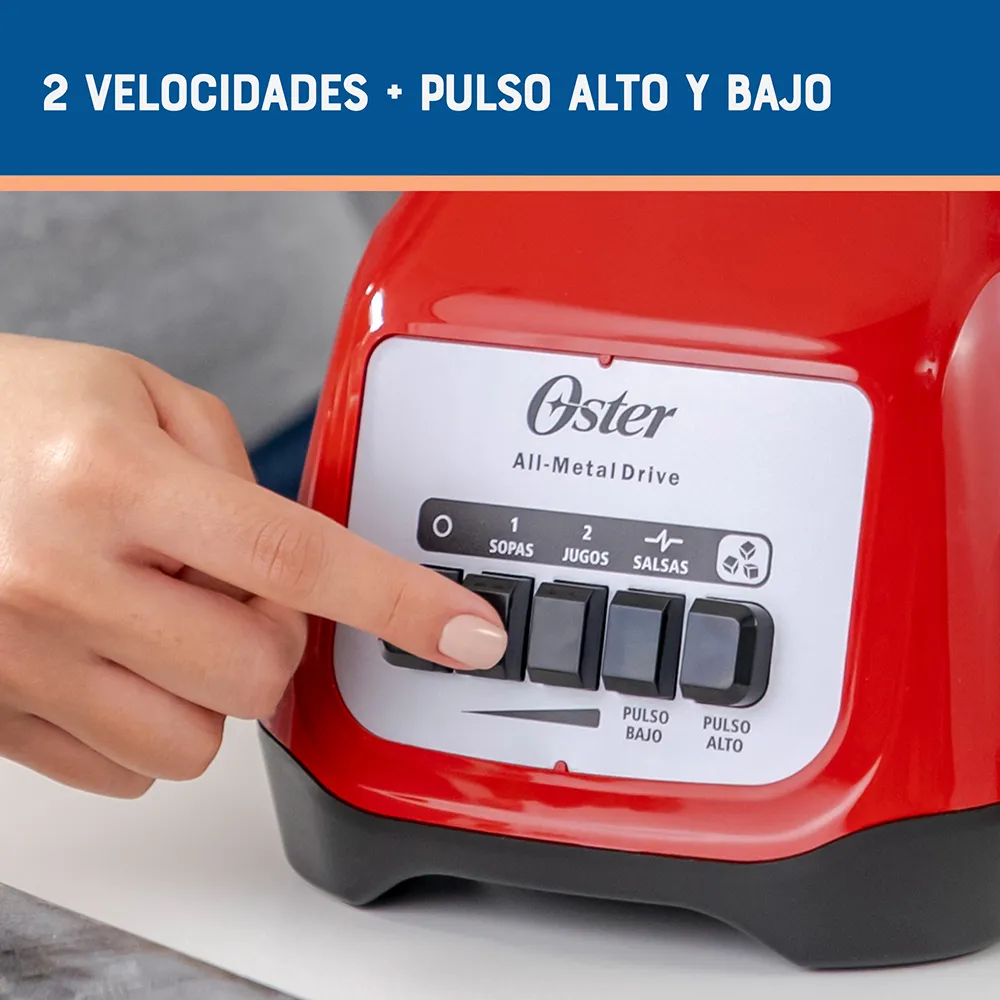 Licuadora Oster 2 velocidades más pulso y vaso de vidrio BLSTKAG-RPB 3