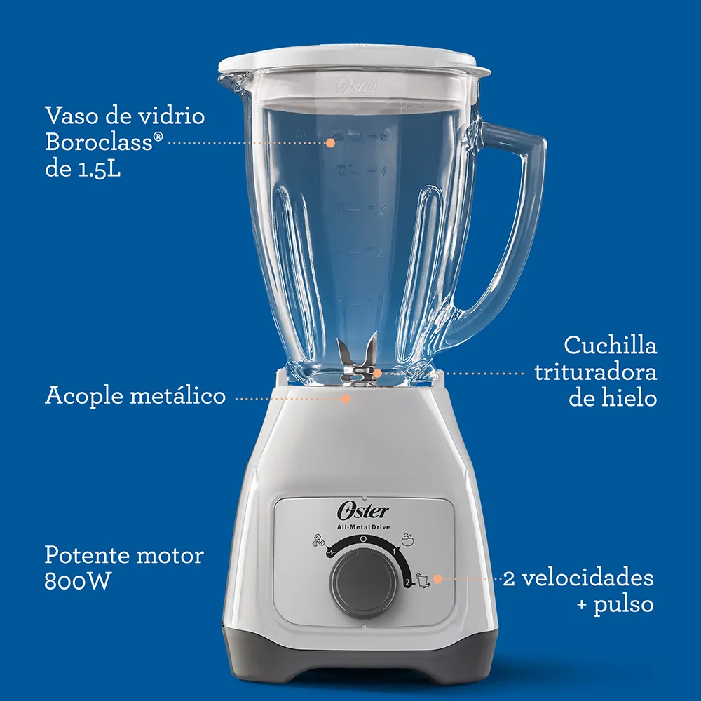 Licuadora Oster vaso de vidrio, 550 watts de potencia y rendimiento máximo de 800 watts BLSTKAGWRD – Garantizado y durable | Comercial Electroahorro - Imagen 5