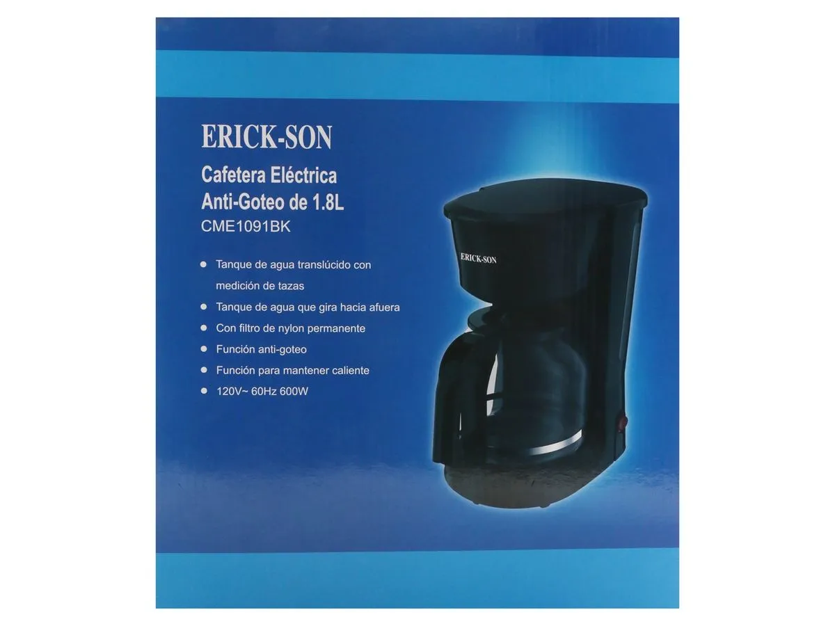Cafetera Erickson de 12 tazas con filtro Reusable CME1091BK caja