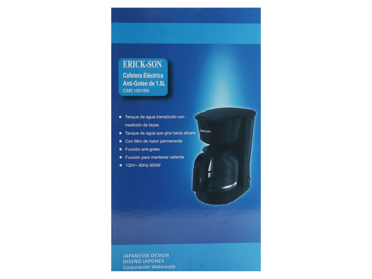 Cafetera Erickson de 12 tazas con filtro Reusable CME1091BK lado