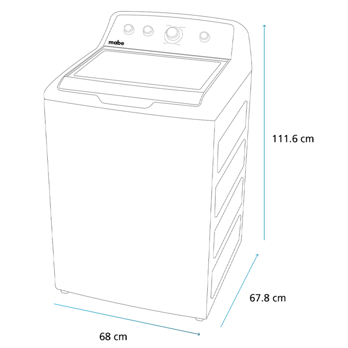 Lavadora Mabe de 48 libras LMA72215WBAB1 medidas