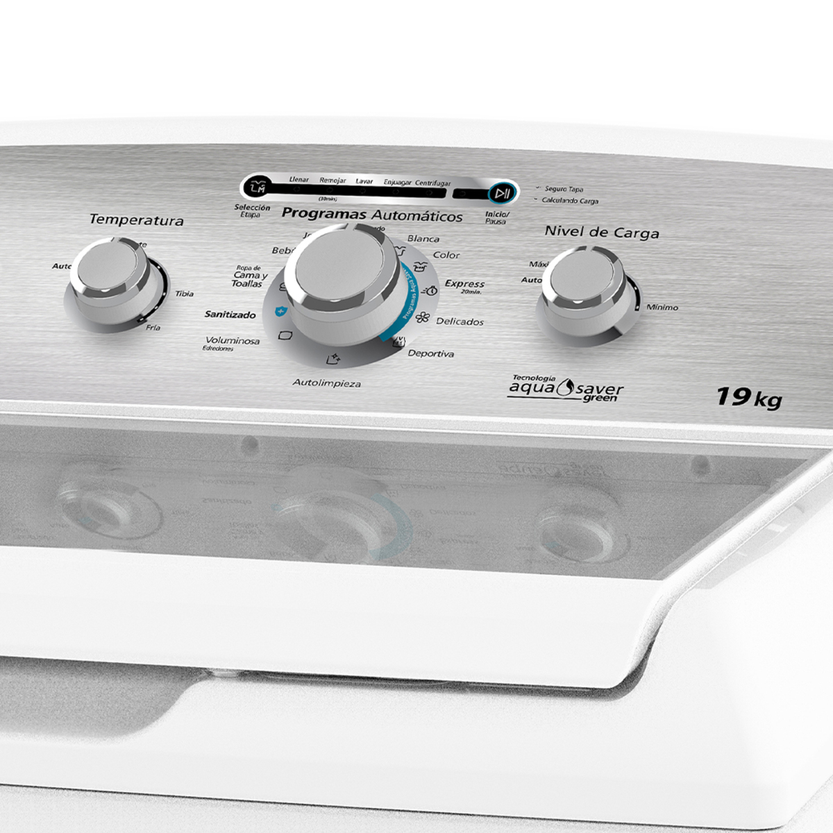 Lavadora Mabe de 42 libras 19 Kg LMA79113VBABO panel