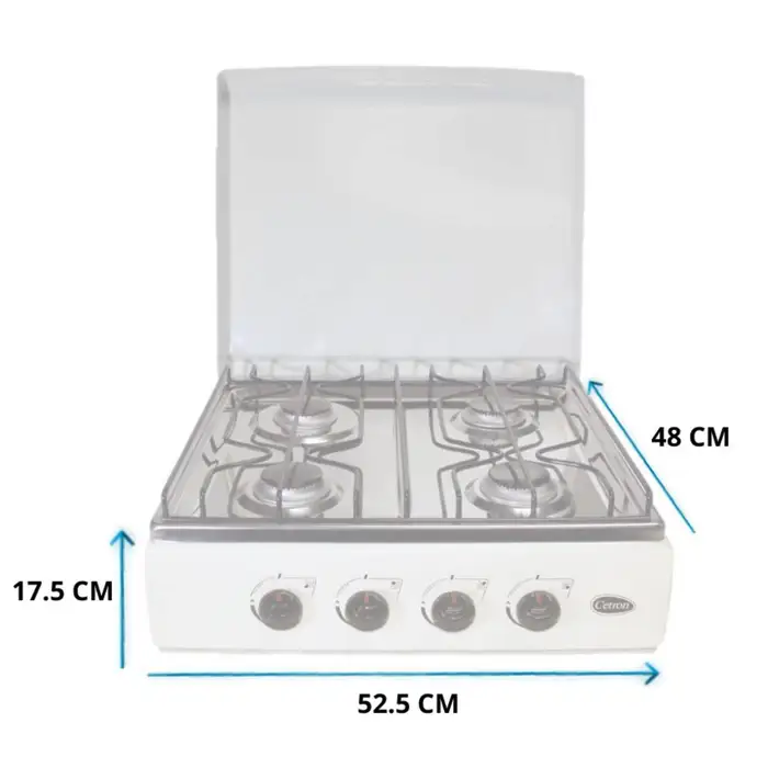 Estufa de mesa marca Cetron de 4 hornilla CC20TBXO medidas