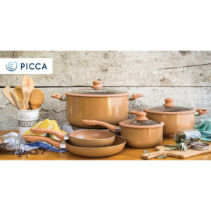 Bateria de cocina marca Picca con antiadherente de Mármol de 8 piezas.