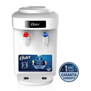 Dispensador de agua fría y caliente marca Oster color blanco.
